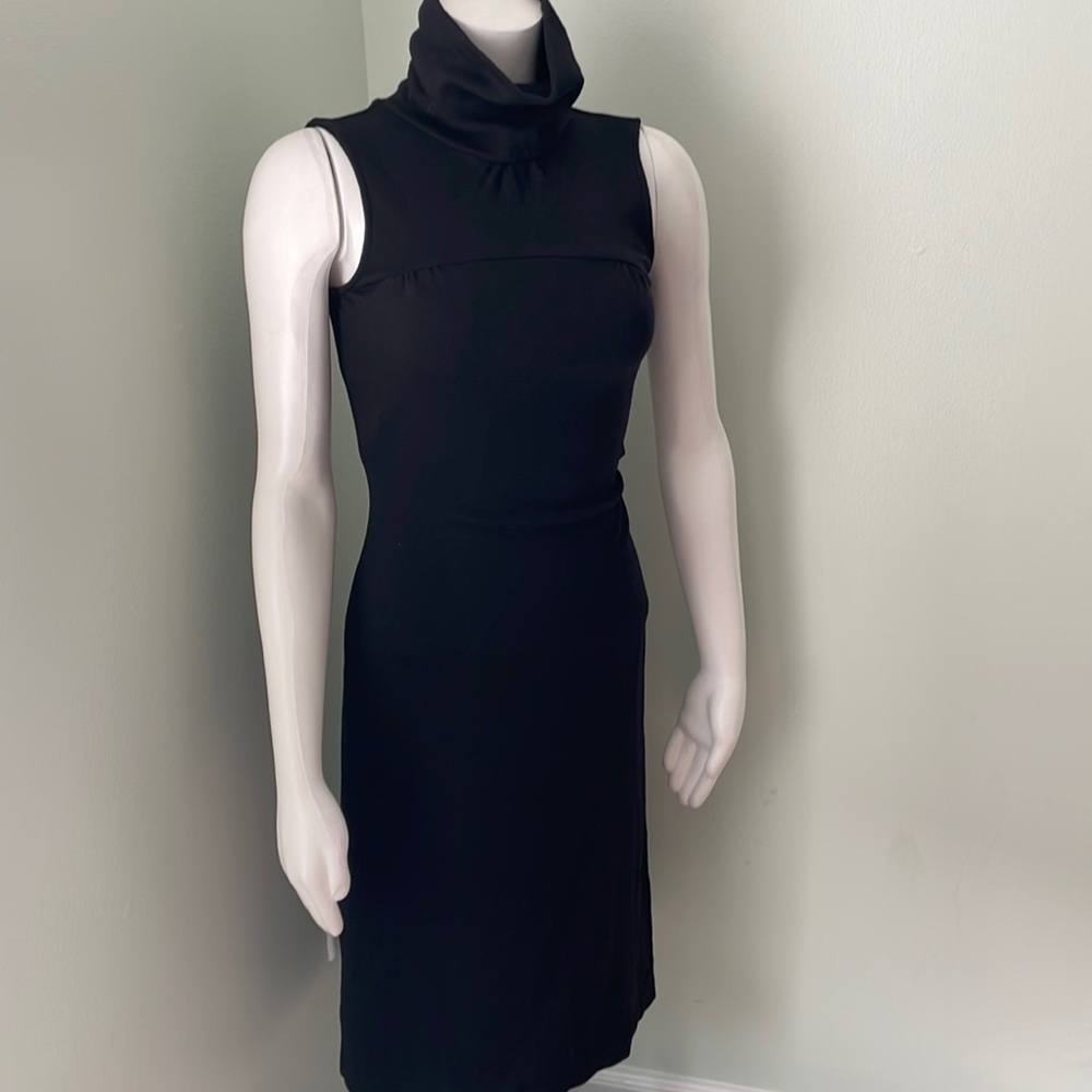 DVF Form Fitting Ruched Midi Little Black Dress size 4